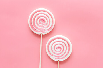 Two colorful lollipop. Sweet food and candies background