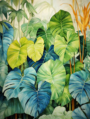 Tropical Leaves, A Group Of Colorful Leaves