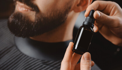 Spa cosmetic oil for hair of beard man and serum for skincare. Treatment wellness and natural...