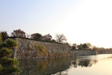 Fototapeta na wymiar Himeji Castle stone wall in the early morning in Himeji, Japan