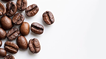 coffee beans top view on a white background space for text   