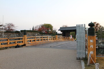 Sakuramon Bridge in the early morning in Himeji, Japan