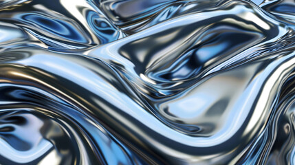Liquid chrome waves background, shiny and lustrous metal pattern texture.