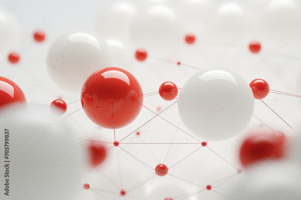Poster a group of red and white balloons floating on top of each other in front of a white and gray backgro