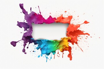 colorful paint splattered on a white background with a white square in the middle of the image and a white space in the middle of the image for text.