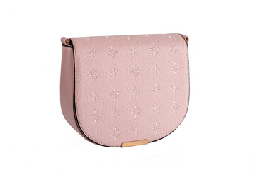Pink women's bag on a white background. Women's lifestyle accessory.