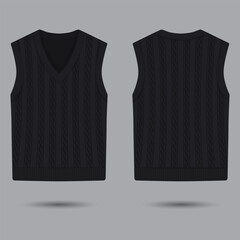Black knit vest mockup front and back view - obrazy, fototapety, plakaty