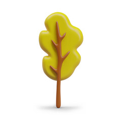 Vector autumn tree, front view. 3D object with plasticine effect. Funny color illustration on white background. Template for positive seasonal web design