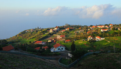 Fototapeta na wymiar Sparse housing in Achadas da Cruz, a countryside village on the western coast of Madeira island, Portugal