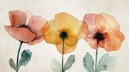 Generative AI, abstract colorful watercolor flowers, organic painted background