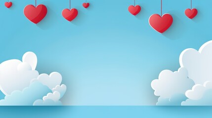 Vector illustration.paper craft style. love for Valentine's day. and big heart and mini heart on blue background with. design for valentine's festival . generative ai