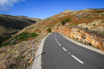 Mountain road at the center of Madeira island (Portugal) near the Pico do Arieiro peak, which is the third highest summit of the island