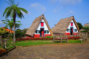 Traditional rural Madeirense farmhouse in Santana, built during the settlement of Madeira island in...