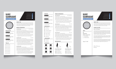 Resume Template Layout and Creative CV Template, Cover Letter Page Set