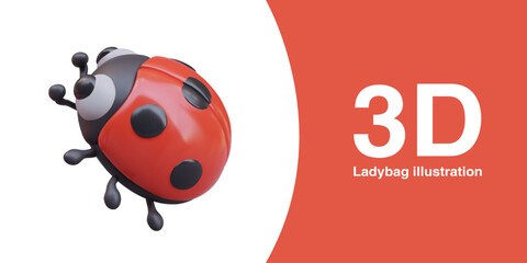 Realistic ladybug climbs up. Beetle with shiny hard wings. Red funny insect, side view. Cute bug. Illustration for children sites, applications, games