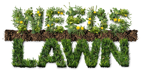 Healthy Lawn And Weeds as grass pest plants as dandelion with clover and crabgrass pest weed...