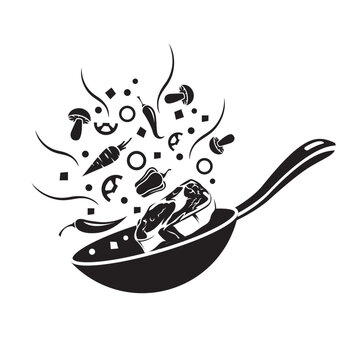 recommend clip art: meat cooking process on pan isolated on white background