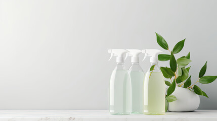 bio organic bottle of cleaning product and leaves