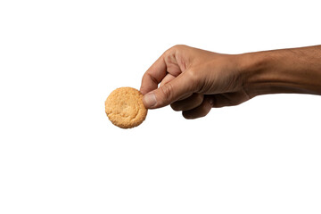 black male hand holding a biscuit or cookie isolated no background
