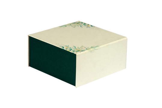 beautiful red gift box with open lid with side view and space for text on white background image