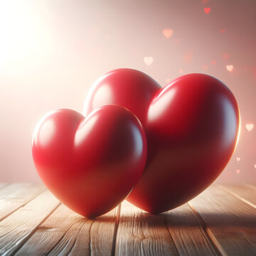 valentines background
Close up of two wooden hearts on wooden table against defocused background.
Two red hearts on bokeh background
