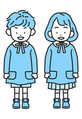 スモッグを着た男の子と女の子（幼稚園・保育園）