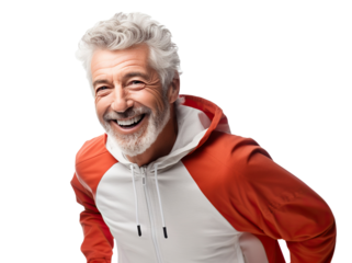 Happy middle-aged man jogging, cut out