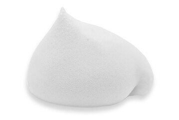 White shaving foam on a white background. Soap foam with drop-shaped bubbles. Skin care