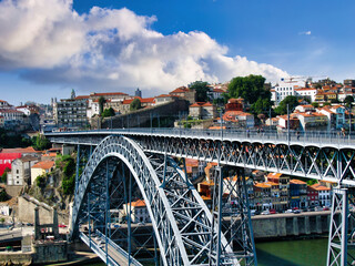 Ponte Luís I, symbol of the city of Porto, Portugal. The connecting bridge connects the old city...