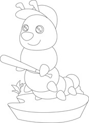 Caterpillar Baseball Baseball bat Sports Animal Vector Graphic Art Illustration