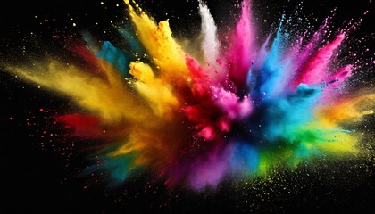 colorful rainbow holi paint color powder explosion black background generative ai - obrazy, fototapety, plakaty
