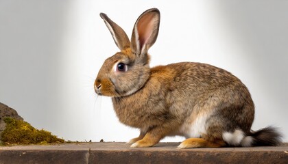pretty brown rabbit seen from the side on a white background
