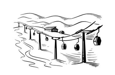 ski resort sketch. Mountain winter lift