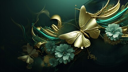 3d wallpaper abstract floral background with green.Generative AI
