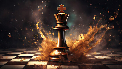chess piece of King on the chessboard, dynamic, action - obrazy, fototapety, plakaty