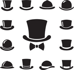 Top hat icon isolated on white background silhouette editable vector