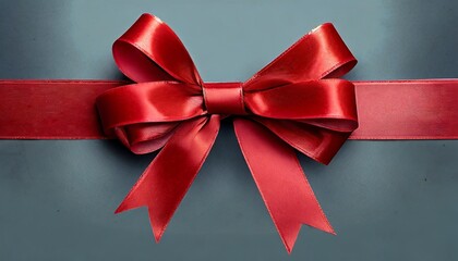 a large red ribbon bow on the left of a long straight piece of ribbon and a vertical piece to be used as a border for a birthday or christmas banner border against a background - obrazy, fototapety, plakaty