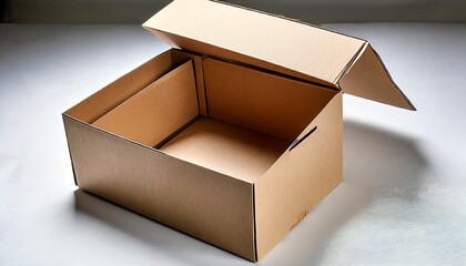 open plain brown blank cardboard box on white background photo