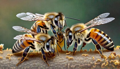 group of bee or honeybee apis mellifera - obrazy, fototapety, plakaty