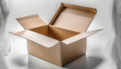 open cardboard box on white background - obrazy, fototapety, plakaty