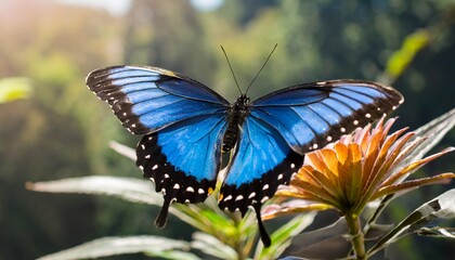 beautiful blue butterfly in full body close up portrait flying with grace generative ai
