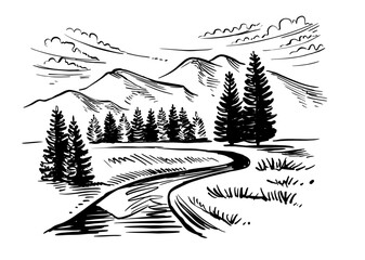 Mountain with Tree Landscape sketch.