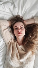 beautiful scandinavian woman, laying in bed - generative ai