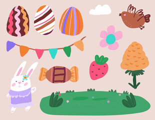 Easter isolated hand drawn design elements vector set