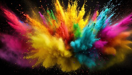 holi paint rainbow multi colored powder explosion on black background abstract 3d explosion wallpaper generated ai