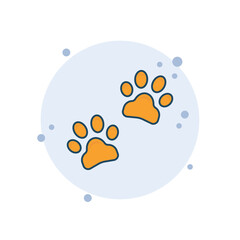 Cartoon two paw icon vector illustration. Footprint on bubbles background. Animal foot sign concept.