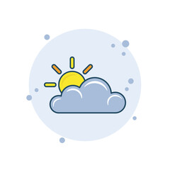 Cartoon cloud with sun icon vector illustration. Cloudy icon on bubbles background. Climate sign concept.