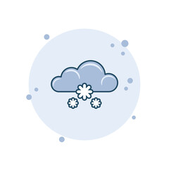 Cartoon cloud with snowflake icon vector illustration. Snowing sky icon on bubbles background. Climate sign concept.