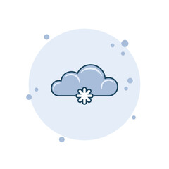 Cartoon cloud with snowflake icon vector illustration. Snowing sky icon on bubbles background. Climate sign concept.
