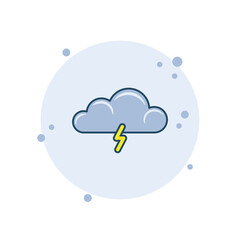 Cartoon cloud with thunderbolt icon vector illustration. Lightning icon on bubbles background. Thunder sign concept.